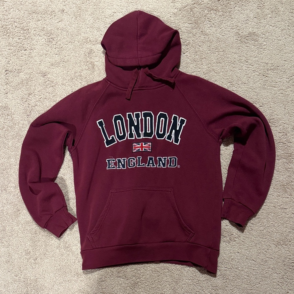 Burgundy London England Hoodie
